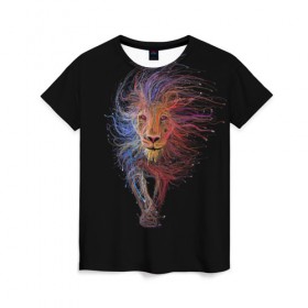 Женская футболка 3D с принтом Лев в Петрозаводске, 100% полиэфир ( синтетическое хлопкоподобное полотно) | прямой крой, круглый вырез горловины, длина до линии бедер | lion | львица | хищник