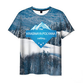 Мужская футболка 3D с принтом Красная поляна в Петрозаводске, 100% полиэфир | прямой крой, круглый вырез горловины, длина до линии бедер | Тематика изображения на принте: горнолыжный курорт | горы | зима | красная поляна | лыжи | парк | роза хуторов | снег | сноутборд | сочи