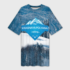 Платье-футболка 3D с принтом Красная поляна в Петрозаводске,  |  | горнолыжный курорт | горы | зима | красная поляна | лыжи | парк | роза хуторов | снег | сноутборд | сочи