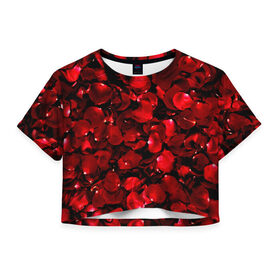 Женская футболка 3D укороченная с принтом Лепестки роз в Петрозаводске, 100% полиэстер | круглая горловина, длина футболки до линии талии, рукава с отворотами | 