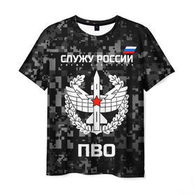 Мужская футболка 3D с принтом Служу России, ПВО в Петрозаводске, 100% полиэфир | прямой крой, круглый вырез горловины, длина до линии бедер | Тематика изображения на принте: 