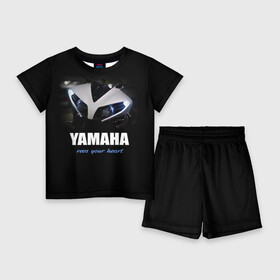 Детский костюм с шортами 3D с принтом Yamaha в Петрозаводске,  |  | Тематика изображения на принте: yamaha | yzf | байк | байкер | мото | мотоцикл | мотоциклист | ямаха