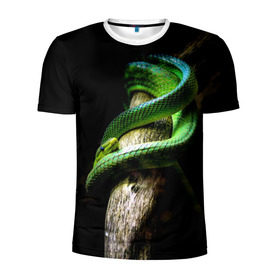 Мужская футболка 3D спортивная с принтом Змея на груди в Петрозаводске, 100% полиэстер с улучшенными характеристиками | приталенный силуэт, круглая горловина, широкие плечи, сужается к линии бедра | гадюка | дерево | джунгли | зелёный змей | змея | кобра | природа | удав