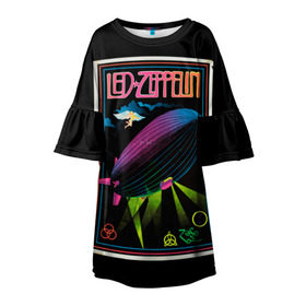 Детское платье 3D с принтом Led Zeppelin 6 в Петрозаводске, 100% полиэстер | прямой силуэт, чуть расширенный к низу. Круглая горловина, на рукавах — воланы | Тематика изображения на принте: led zeppelin | лед зеппелин | роберт плант