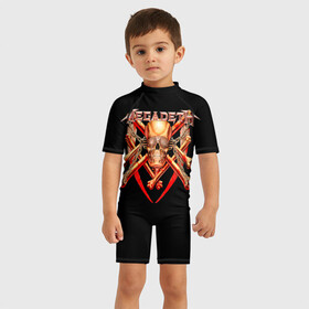 Детский купальный костюм 3D с принтом Megadeth 1 в Петрозаводске, Полиэстер 85%, Спандекс 15% | застежка на молнии на спине | megadeth | дирк вербурен | дэвид эллефсон | дэйв мастейн | кико лоурейро | мегадэт