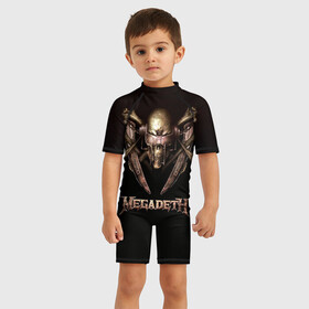 Детский купальный костюм 3D с принтом Megadeth 3 в Петрозаводске, Полиэстер 85%, Спандекс 15% | застежка на молнии на спине | megadeth | дирк вербурен | дэвид эллефсон | дэйв мастейн | кико лоурейро | мегадэт
