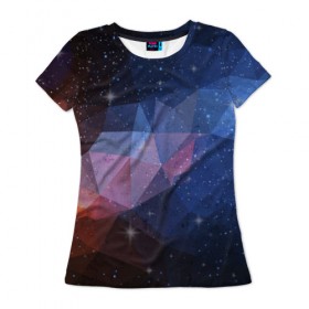 Женская футболка 3D с принтом Космический полигон в Петрозаводске, 100% полиэфир ( синтетическое хлопкоподобное полотно) | прямой крой, круглый вырез горловины, длина до линии бедер | полигоны | треугольники