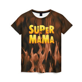 Женская футболка 3D с принтом Супер мама в Петрозаводске, 100% полиэфир ( синтетическое хлопкоподобное полотно) | прямой крой, круглый вырез горловины, длина до линии бедер | для двоих | дочка | мама | папа | парные | семейные | супер | сын | сынок