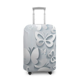 Чехол для чемодана 3D с принтом Белоснежные бабочки в Петрозаводске, 86% полиэфир, 14% спандекс | двустороннее нанесение принта, прорези для ручек и колес | бабочка | девушка | кружево. красота | нежность | полёт