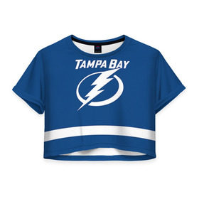 Женская футболка 3D укороченная с принтом Tampa Bay Drouin в Петрозаводске, 100% полиэстер | круглая горловина, длина футболки до линии талии, рукава с отворотами | 27 | jonathan drouin | tampa bay lightning | джонатан друэн | нхл | тампа бэй лайтнинг | хоккей