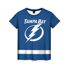 Женская футболка 3D с принтом Tampa Bay Johnson в Петрозаводске, 100% полиэфир ( синтетическое хлопкоподобное полотно) | прямой крой, круглый вырез горловины, длина до линии бедер | 9 | tampa bay lightning | tyler johnson | нхл | тайлер джонсон | тампа бэй лайтнинг | хоккей