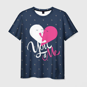 Мужская футболка 3D с принтом Valentine`s Day, you and my в Петрозаводске, 100% полиэфир | прямой крой, круглый вырез горловины, длина до линии бедер | 14 | february | half | heart | holiday | love | two | valentines day | you and i | две | день святого валентина | любовь | половинки | праздник | сердце | ты и я | февраль
