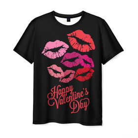 Мужская футболка 3D с принтом Happy Valentine`s Day в Петрозаводске, 100% полиэфир | прямой крой, круглый вырез горловины, длина до линии бедер | Тематика изображения на принте: 14 | february | happy valentines day | holiday | kisses | lips | love | губы | любовь | поцелуи | праздник | счастливый день святого валентина | февраль