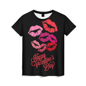Женская футболка 3D с принтом Happy Valentine`s Day в Петрозаводске, 100% полиэфир ( синтетическое хлопкоподобное полотно) | прямой крой, круглый вырез горловины, длина до линии бедер | 14 | february | happy valentines day | holiday | kisses | lips | love | губы | любовь | поцелуи | праздник | счастливый день святого валентина | февраль