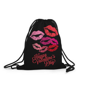 Рюкзак-мешок 3D с принтом Happy Valentine`s Day в Петрозаводске, 100% полиэстер | плотность ткани — 200 г/м2, размер — 35 х 45 см; лямки — толстые шнурки, застежка на шнуровке, без карманов и подкладки | 14 | february | happy valentines day | holiday | kisses | lips | love | губы | любовь | поцелуи | праздник | счастливый день святого валентина | февраль