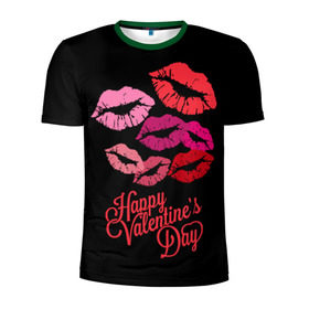 Мужская футболка 3D спортивная с принтом Happy Valentine`s Day в Петрозаводске, 100% полиэстер с улучшенными характеристиками | приталенный силуэт, круглая горловина, широкие плечи, сужается к линии бедра | Тематика изображения на принте: 14 | february | happy valentines day | holiday | kisses | lips | love | губы | любовь | поцелуи | праздник | счастливый день святого валентина | февраль