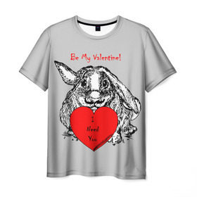 Мужская футболка 3D с принтом Be my Valentine в Петрозаводске, 100% полиэфир | прямой крой, круглый вырез горловины, длина до линии бедер | 14 | animal | be my valentine | february | heart | holiday | i need you | love | rabbit | valentines day | будь моей валентинкой | день святого валентина | животное | заяц | кролик | любовь | праздник | сердце | ты мне нужен | февраль