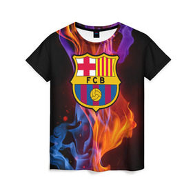 Женская футболка 3D с принтом Барселона в Петрозаводске, 100% полиэфир ( синтетическое хлопкоподобное полотно) | прямой крой, круглый вырез горловины, длина до линии бедер | fc barсelona | спорт | фк барселона | футбол | футбольный клуб басрелона