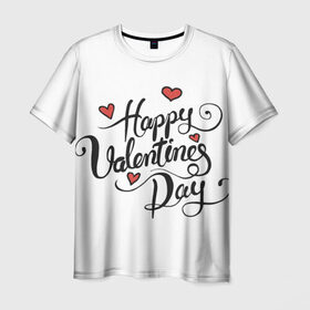 Мужская футболка 3D с принтом Happy Valentine`s Day в Петрозаводске, 100% полиэфир | прямой крой, круглый вырез горловины, длина до линии бедер | Тематика изображения на принте: 