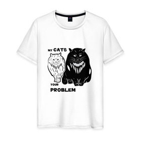 Мужская футболка хлопок с принтом Мои коты - твоя проблема в Петрозаводске, 100% хлопок | прямой крой, круглый вырез горловины, длина до линии бедер, слегка спущенное плечо. | band | crew | hip hop | банда | кот | котики | кошки | рэп | хип хоп
