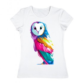 Женская футболка хлопок с принтом Сова в Петрозаводске, 100% хлопок | прямой крой, круглый вырез горловины, длина до линии бедер, слегка спущенное плечо | животные | птица | сова | фауна