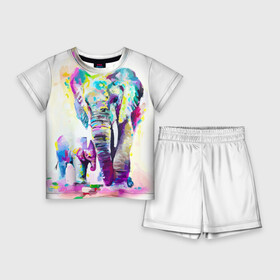 Детский костюм с шортами 3D с принтом Слоны в Петрозаводске,  |  | animal | art | bright | child | color | elephants | family | mother | rainbow | spectrum | животные | искусство | мама | радуга | ребенок | семья | слоны | спектр | цвета | яркие