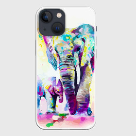 Чехол для iPhone 13 mini с принтом Слоны в Петрозаводске,  |  | animal | art | bright | child | color | elephants | family | mother | rainbow | spectrum | животные | искусство | мама | радуга | ребенок | семья | слоны | спектр | цвета | яркие