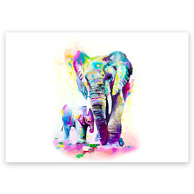 Поздравительная открытка с принтом Слоны в Петрозаводске, 100% бумага | плотность бумаги 280 г/м2, матовая, на обратной стороне линовка и место для марки
 | Тематика изображения на принте: animal | art | bright | child | color | elephants | family | mother | rainbow | spectrum | животные | искусство | мама | радуга | ребенок | семья | слоны | спектр | цвета | яркие