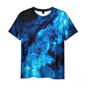 Мужская футболка 3D с принтом Smoke в Петрозаводске, 100% полиэфир | прямой крой, круглый вырез горловины, длина до линии бедер | Тематика изображения на принте: дым | огонь | пламя | синий