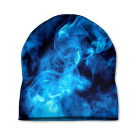 Шапка 3D с принтом Smoke в Петрозаводске, 100% полиэстер | универсальный размер, печать по всей поверхности изделия | Тематика изображения на принте: дым | огонь | пламя | синий