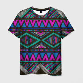 Мужская футболка 3D с принтом Индийский узор в Петрозаводске, 100% полиэфир | прямой крой, круглый вырез горловины, длина до линии бедер | геометрия | орнамент | разноцветный