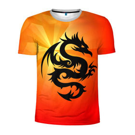 Мужская футболка 3D спортивная с принтом Дракон в Петрозаводске, 100% полиэстер с улучшенными характеристиками | приталенный силуэт, круглая горловина, широкие плечи, сужается к линии бедра | дракон | китай | крылья | огонь | ящерица