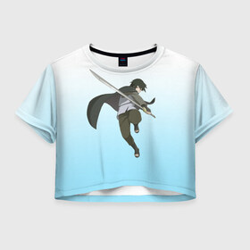 Женская футболка 3D укороченная с принтом Sasuke Uchiha в Петрозаводске, 100% полиэстер | круглая горловина, длина футболки до линии талии, рукава с отворотами | 