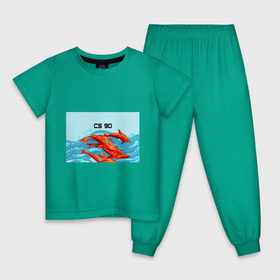 Детская пижама хлопок с принтом CS GO: Aquamarine Revenge в Петрозаводске, 100% хлопок |  брюки и футболка прямого кроя, без карманов, на брюках мягкая резинка на поясе и по низу штанин
 | cs go | global offensive | контр страйк аквамарин | шутер