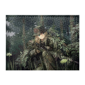 Обложка для студенческого билета с принтом Девушка с оружием в Петрозаводске, натуральная кожа | Размер: 11*8 см; Печать на всей внешней стороне | anime | eyes | forest camouflage | girl | green | guns | japanese | rifle | sniper | аниме | винтовка | глаза | девушка | зеленые | камуфляж | лес | оружие | снайпер | японская