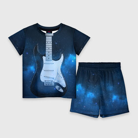 Детский костюм с шортами 3D с принтом Космическая гитара в Петрозаводске,  |  | fender | stratocaster | вселенная | галактика | гитра | космос | музыка | рок | рокнрол | стратокастер | туманность | фендер | электро | электрогитара