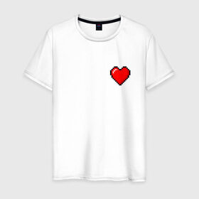Мужская футболка хлопок с принтом Пиксельное сердце в Петрозаводске, 100% хлопок | прямой крой, круглый вырез горловины, длина до линии бедер, слегка спущенное плечо. | 