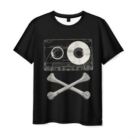 Мужская футболка 3D с принтом Pirate Music в Петрозаводске, 100% полиэфир | прямой крой, круглый вырез горловины, длина до линии бедер | 80s | 90s | bone | dance | disco | music | pirate | retro | skelet | skull | tape | диско | кассета | кости | музыка | пират | ретро | скелет | череп