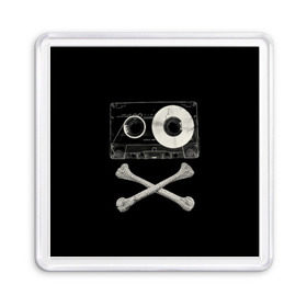 Магнит 55*55 с принтом Pirate Music в Петрозаводске, Пластик | Размер: 65*65 мм; Размер печати: 55*55 мм | 80s | 90s | bone | dance | disco | music | pirate | retro | skelet | skull | tape | диско | кассета | кости | музыка | пират | ретро | скелет | череп