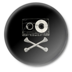 Значок с принтом Pirate Music в Петрозаводске,  металл | круглая форма, металлическая застежка в виде булавки | Тематика изображения на принте: 80s | 90s | bone | dance | disco | music | pirate | retro | skelet | skull | tape | диско | кассета | кости | музыка | пират | ретро | скелет | череп