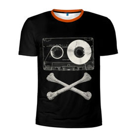 Мужская футболка 3D спортивная с принтом Pirate Music в Петрозаводске, 100% полиэстер с улучшенными характеристиками | приталенный силуэт, круглая горловина, широкие плечи, сужается к линии бедра | 80s | 90s | bone | dance | disco | music | pirate | retro | skelet | skull | tape | диско | кассета | кости | музыка | пират | ретро | скелет | череп