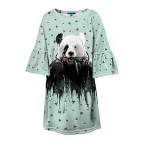 Детское платье 3D с принтом Панда-художник в Петрозаводске, 100% полиэстер | прямой силуэт, чуть расширенный к низу. Круглая горловина, на рукавах — воланы | Тематика изображения на принте: animal | art | artist | bear | beast | design | panda | style | арт | дизайн | животное | зверь | кисть | краски | медведь | панда | стиль | художник