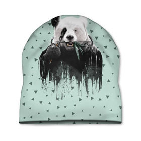 Шапка 3D с принтом Панда-художник в Петрозаводске, 100% полиэстер | универсальный размер, печать по всей поверхности изделия | animal | art | artist | bear | beast | design | panda | style | арт | дизайн | животное | зверь | кисть | краски | медведь | панда | стиль | художник