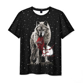 Мужская футболка 3D с принтом Серый волк в Петрозаводске, 100% полиэфир | прямой крой, круглый вырез горловины, длина до линии бедер | angry | animal | beast | heaven | moon | night | rage | sky | star | wild | wolf | волк | дикий | животное | звезды | зверь | злость | красная шапочка | луна | небеса | небо | ночь | сказка | ярость