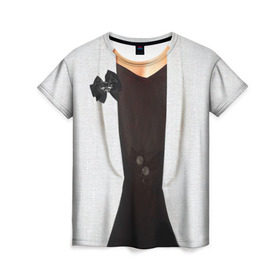 Женская футболка 3D с принтом Пиджак в Петрозаводске, 100% полиэфир ( синтетическое хлопкоподобное полотно) | прямой крой, круглый вырез горловины, длина до линии бедер | Тематика изображения на принте: бабочка | жакет | женский | одежда | пиджак