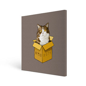 Холст квадратный с принтом Maru в Петрозаводске, 100% ПВХ |  | cat | maru | коробка | кот в коробке | кот мару | котейка | кошка | мару | прикол