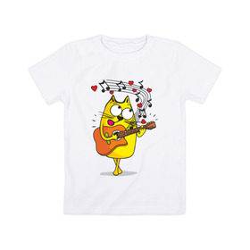 Детская футболка хлопок с принтом Кот с гитарой в Петрозаводске, 100% хлопок | круглый вырез горловины, полуприлегающий силуэт, длина до линии бедер | cat | kitten | кoтенок | киса | кот | котик | котэ | котяра | кошечка