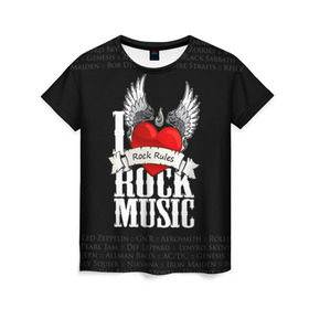 Женская футболка 3D с принтом Rock Rules в Петрозаводске, 100% полиэфир ( синтетическое хлопкоподобное полотно) | прямой крой, круглый вырез горловины, длина до линии бедер | rock | гитара | музыка | рок