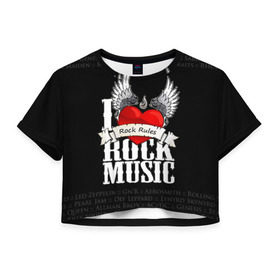 Женская футболка 3D укороченная с принтом Rock Rules в Петрозаводске, 100% полиэстер | круглая горловина, длина футболки до линии талии, рукава с отворотами | rock | гитара | музыка | рок
