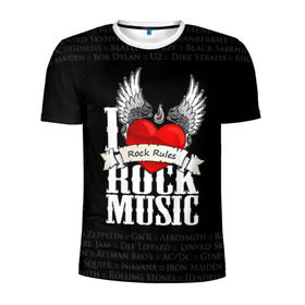 Мужская футболка 3D спортивная с принтом Rock Rules в Петрозаводске, 100% полиэстер с улучшенными характеристиками | приталенный силуэт, круглая горловина, широкие плечи, сужается к линии бедра | rock | гитара | музыка | рок